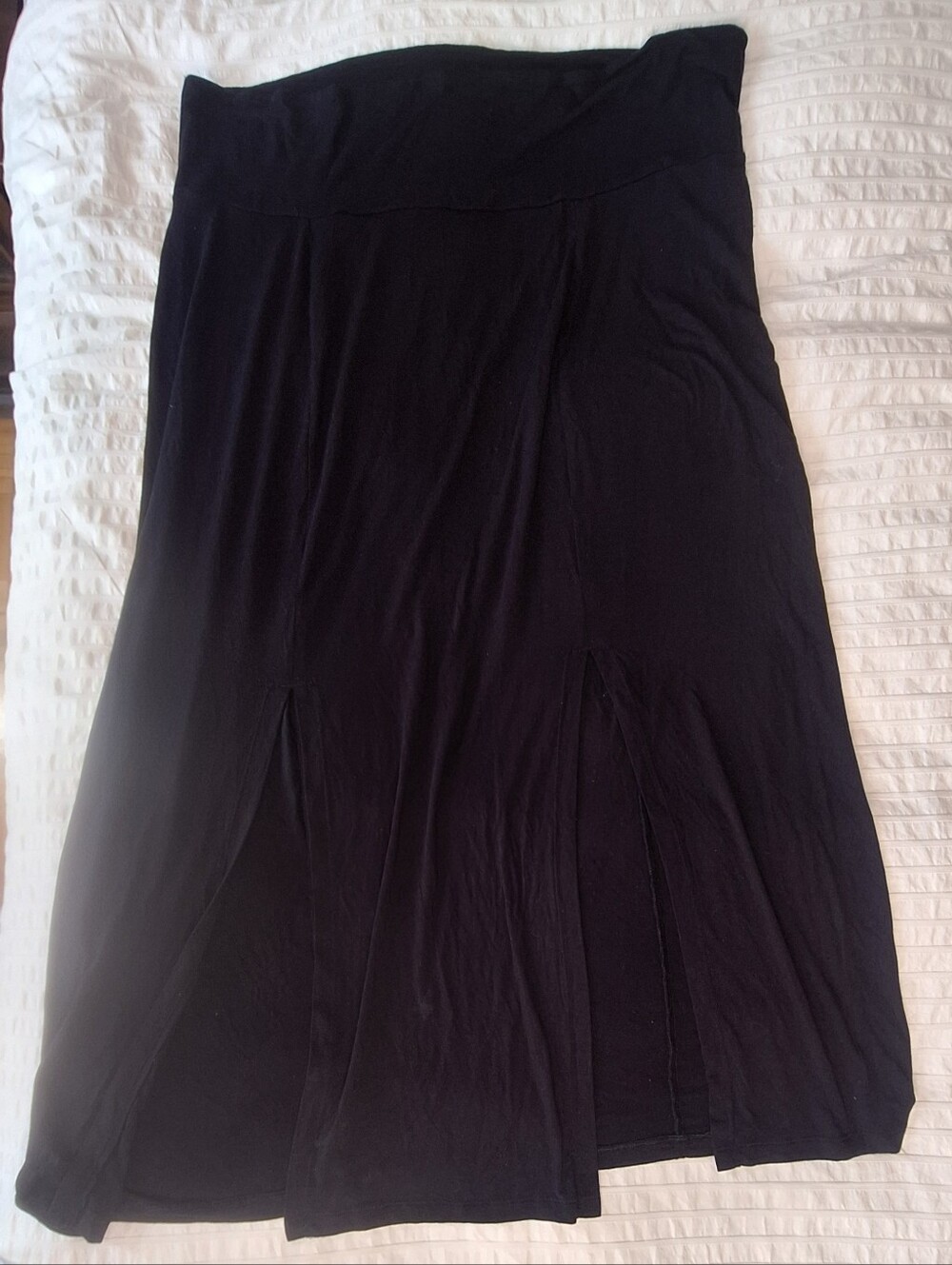 Black Midi Skirt stretchy fabric with fold over waist and two front slits